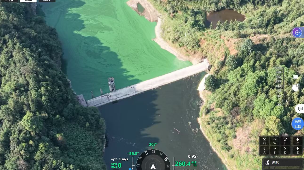 库区近景 水华期间蓝藻聚集航拍